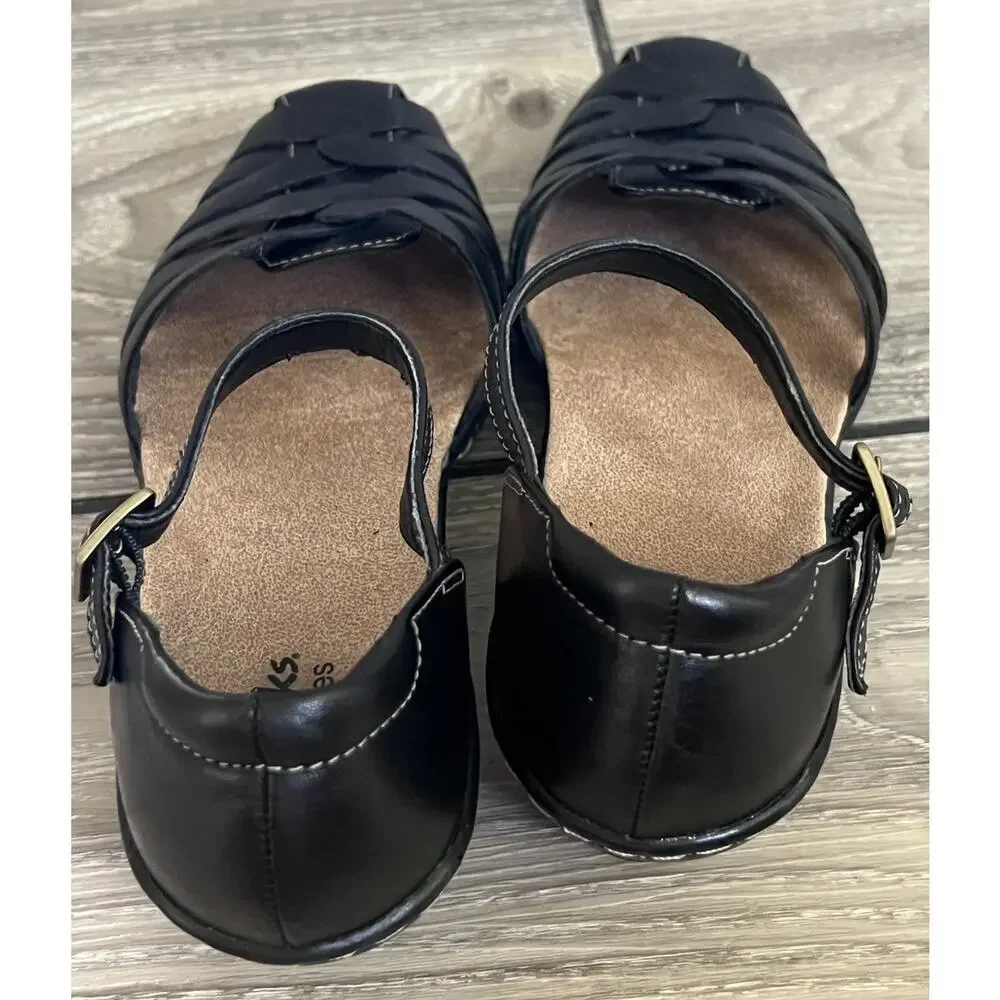 Clarks Bendables Wendy Land Black Leather Closed Toe Wedge Womens 7 Sandals